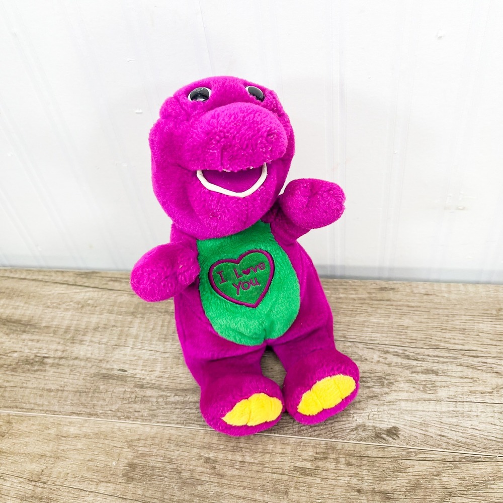 Vintage Barney the Dinosaur I Love You Heart Plush Purple Green 10 Inch Toy